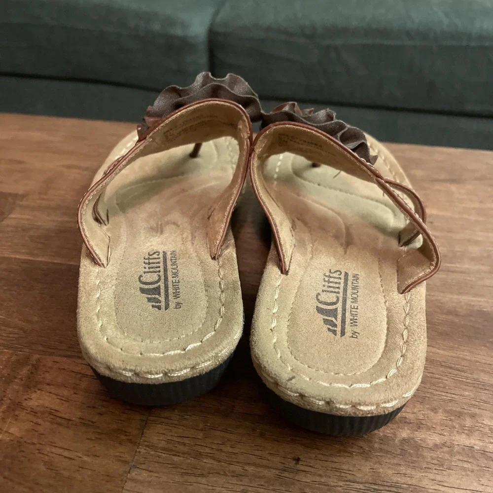 Cliffs by White Mountain Brown Floral Slide Sandals Womens 8 Casual Boho Leather